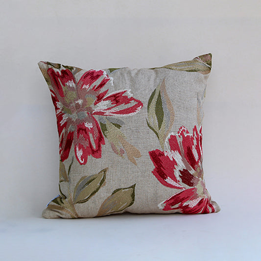 White cotton cushion cover with vibrant floral print for sofa couch bedroom and elegant contemporary home decor styling.