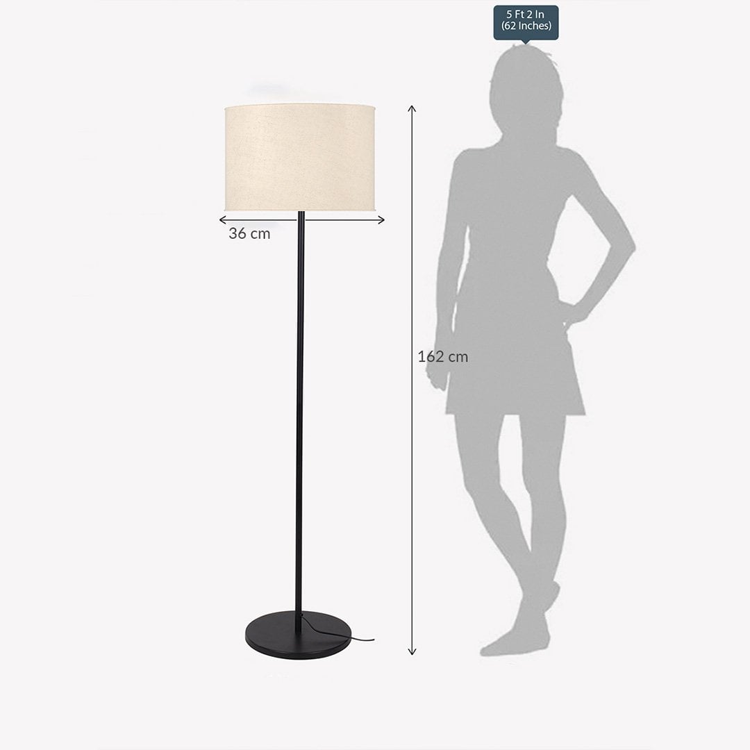 Floor lamp size dimensions – 162 cm height with 36 cm wide lampshade – modern standing lamp for home lighting.