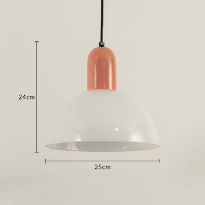 A dome pendant hanging light with a peach top measuring 24 cm height and 25 cm width shown against a clean beige background creating soft ambient lighting and modern décor.