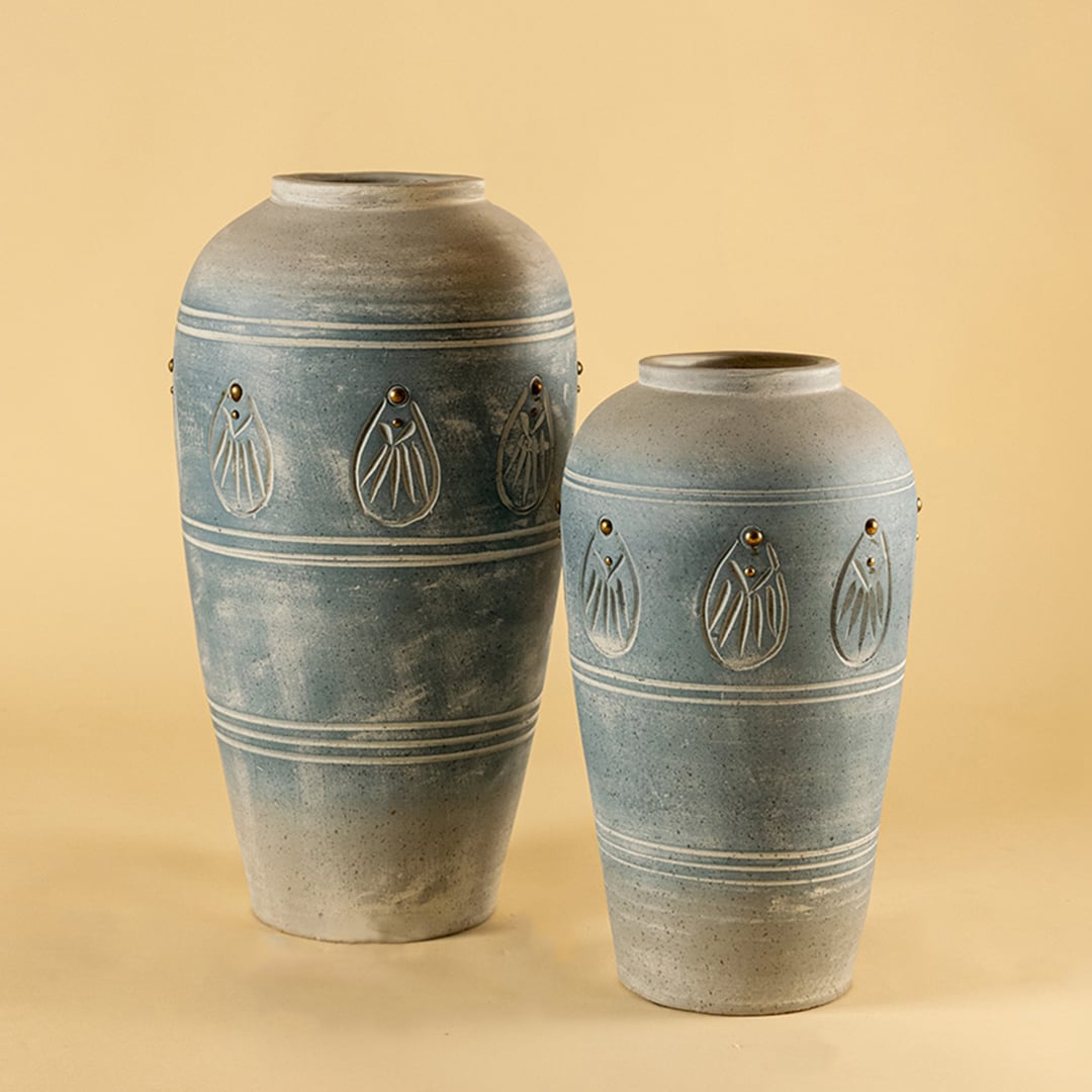 sky stone terracotta vase medium grouped