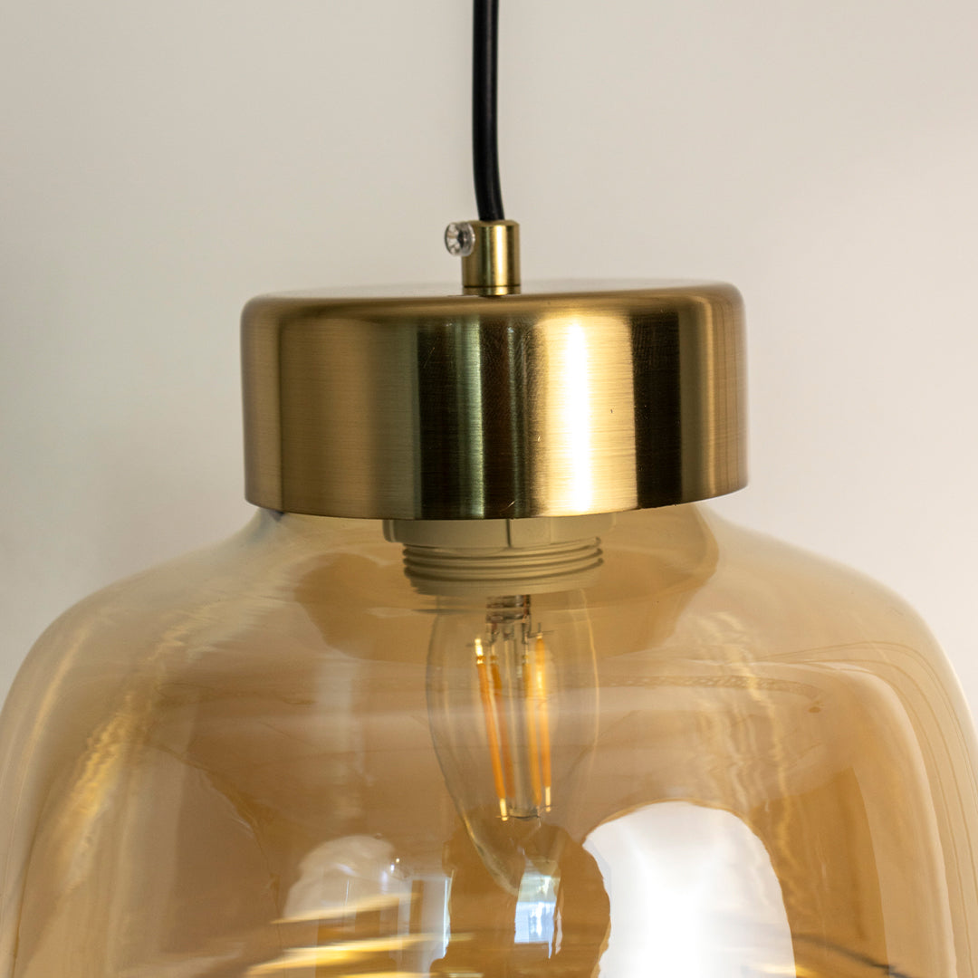 Sleek Dome Brass & Amber Pendant Light