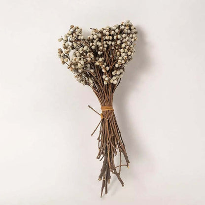 Natural dried white berry stems placed on a clean white background showing their rustic textured branches ideal for vase decor and cozy interior styling.
