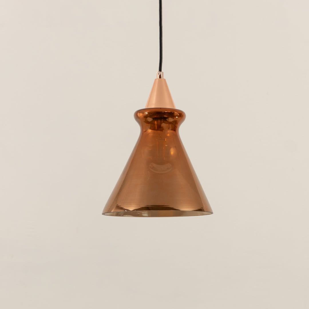 Smithfield Metal Pendant Light Rose Gold Light Off White Background