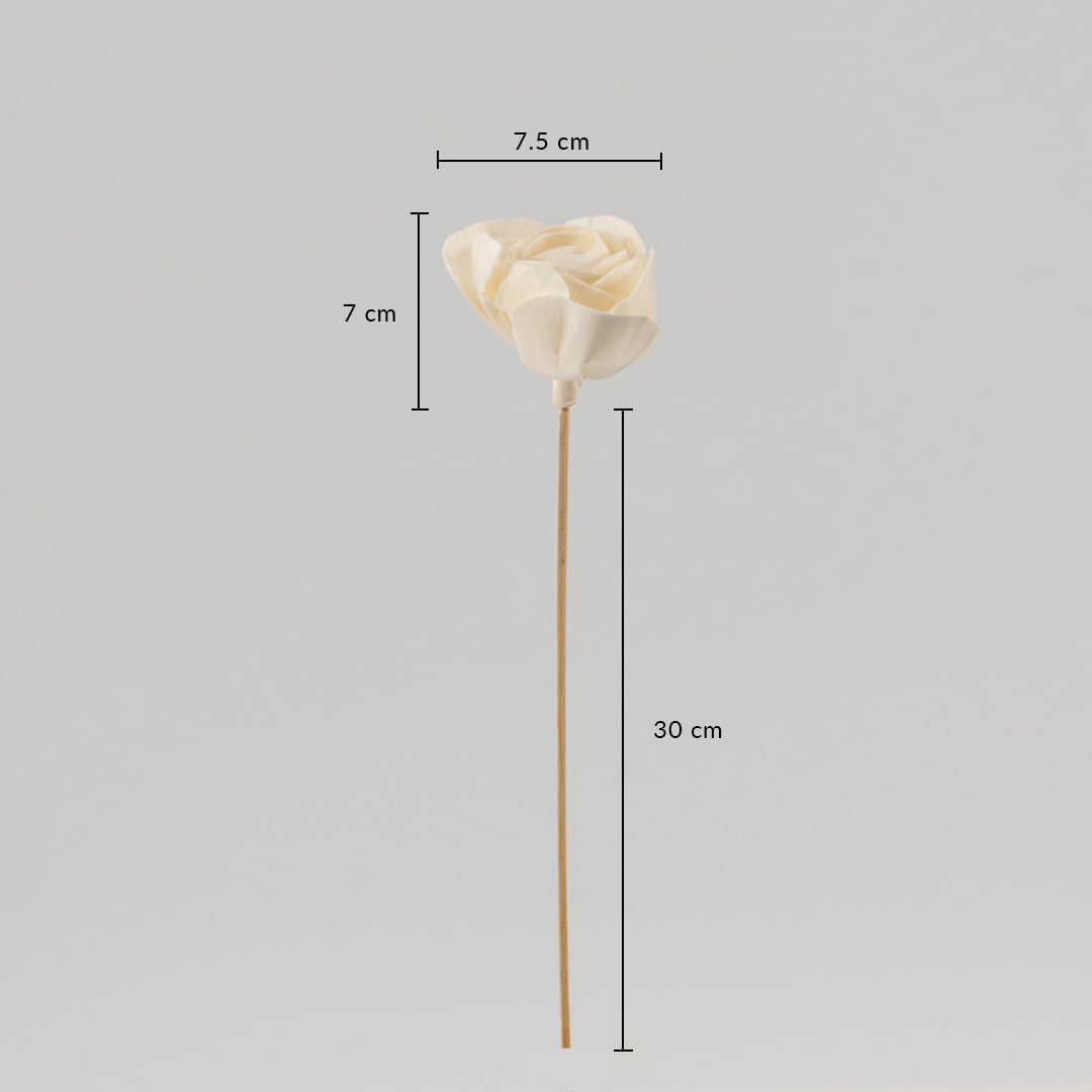 White flower stick measuring 30 cm tall with a 7.5 cm wide flower head shown for size reference.