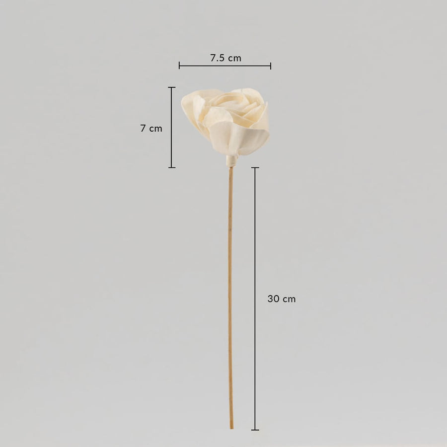 White flower stick measuring 30 cm tall with a 7.5 cm wide flower head shown for size reference.