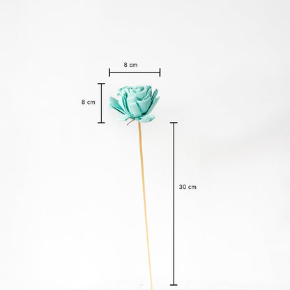 Blue dried flower stem with 30 cm height and 8 cm width shown on white background with measurement dimensions.