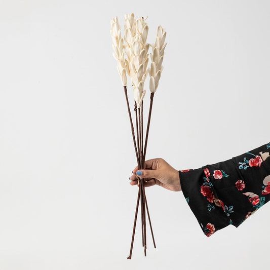 Sola ivory flower sticks grouped together with tall brown stems perfect for modern vase arrangements and home decoration.