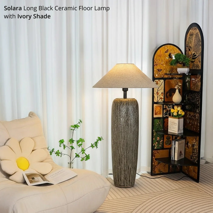 Solara Ribbed Ceramic Pillar Floor Lamp