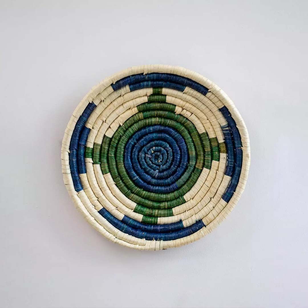 Spiral Saga Handwoven Sabai Grass Hanging Wall Basket - Blue