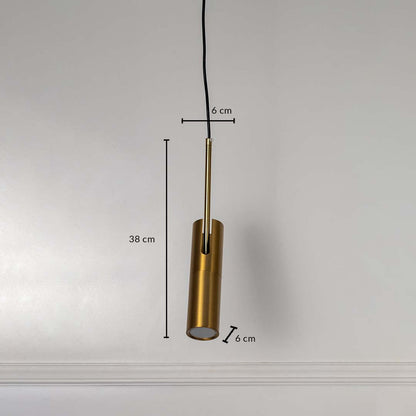 Gold cylindrical pendant light measured 38x6 cm elegant modern ceiling lamp with metallic finish for luxury home decoration.