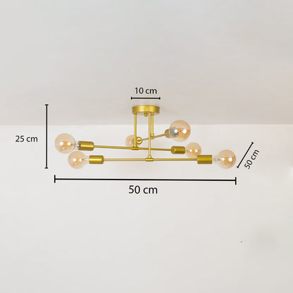 Gold chandelier shown with 25 cm height 50 cm width and 50 cm depth offering a clear visual reference of its exact dimensions