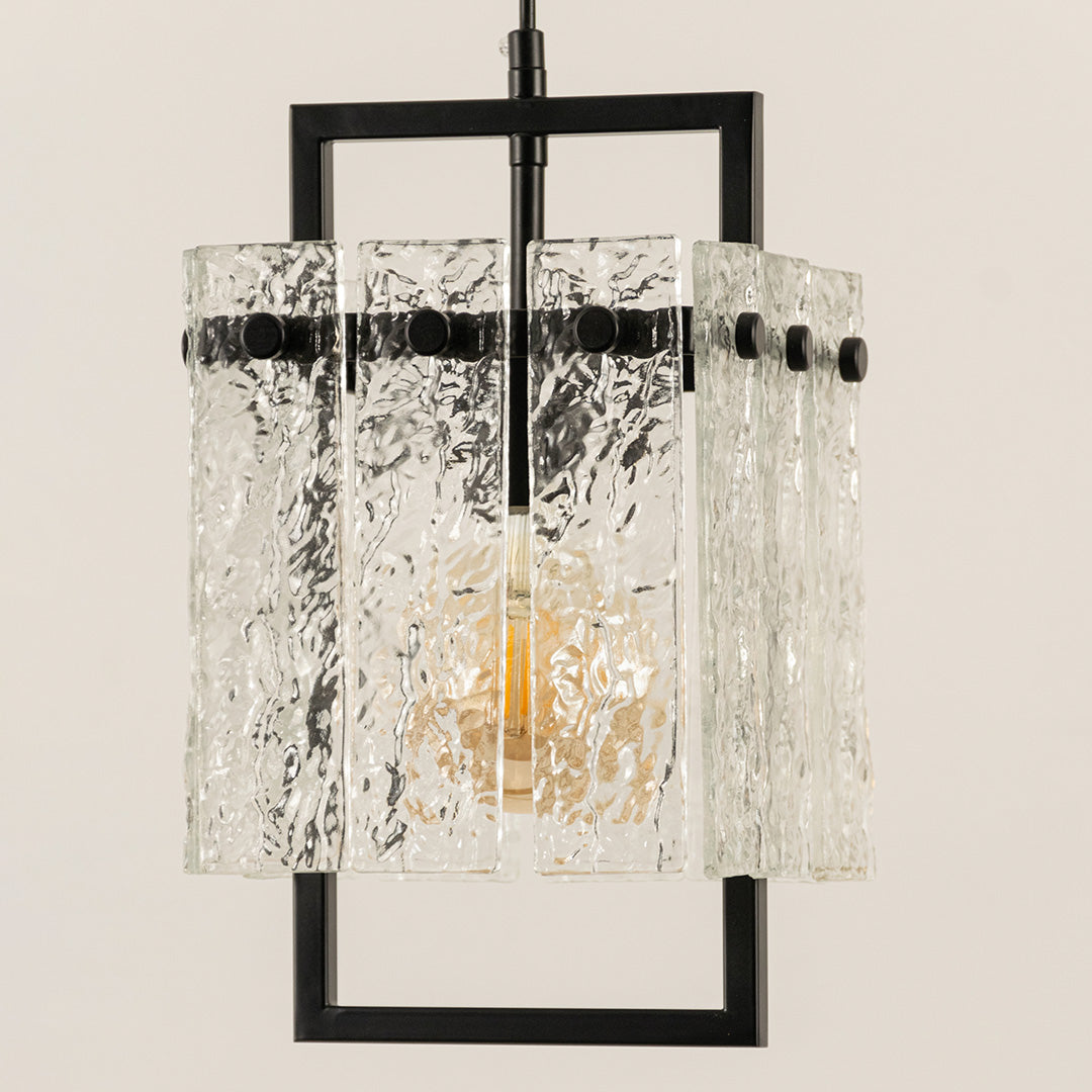 Square Frame Cracked Glass Pendant Light - Black