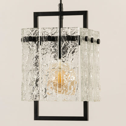 Square Frame Cracked Glass Pendant Light - Black
