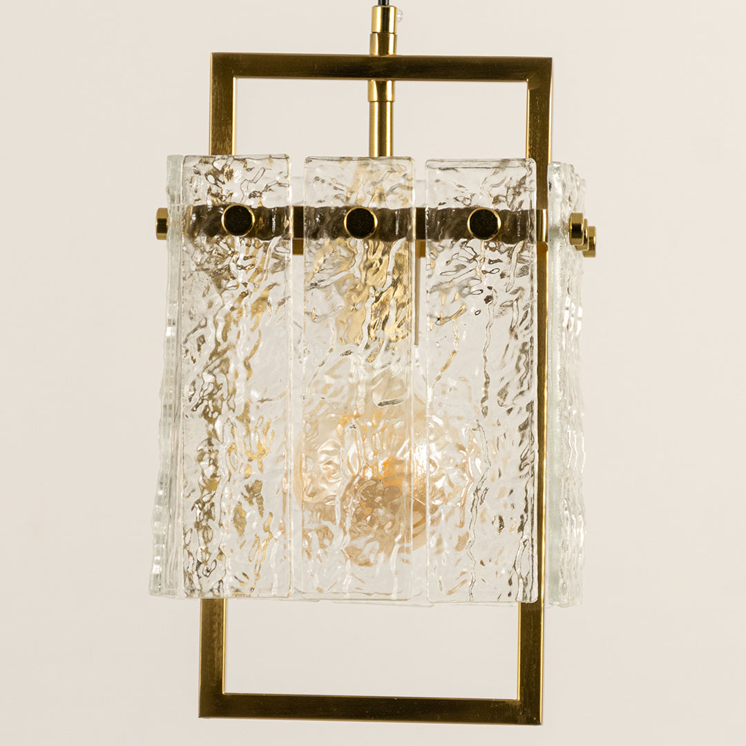Square Frame Cracked Glass Pendant Light - Gold