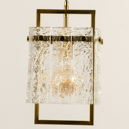 Square Frame Cracked Glass Pendant Light - Gold