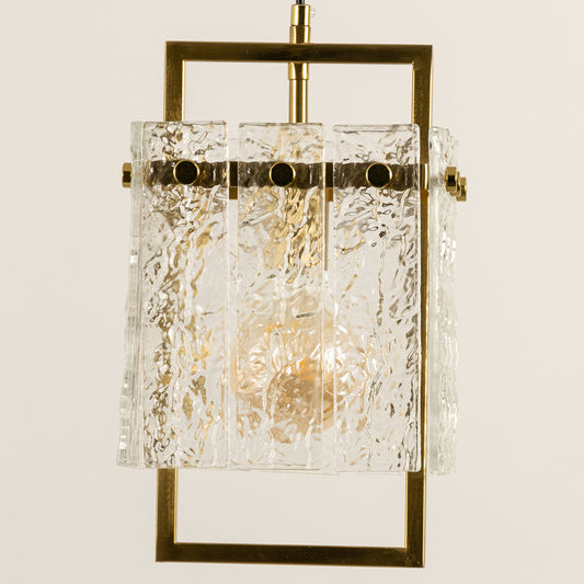 Square Frame Cracked Glass Pendant Light - Gold