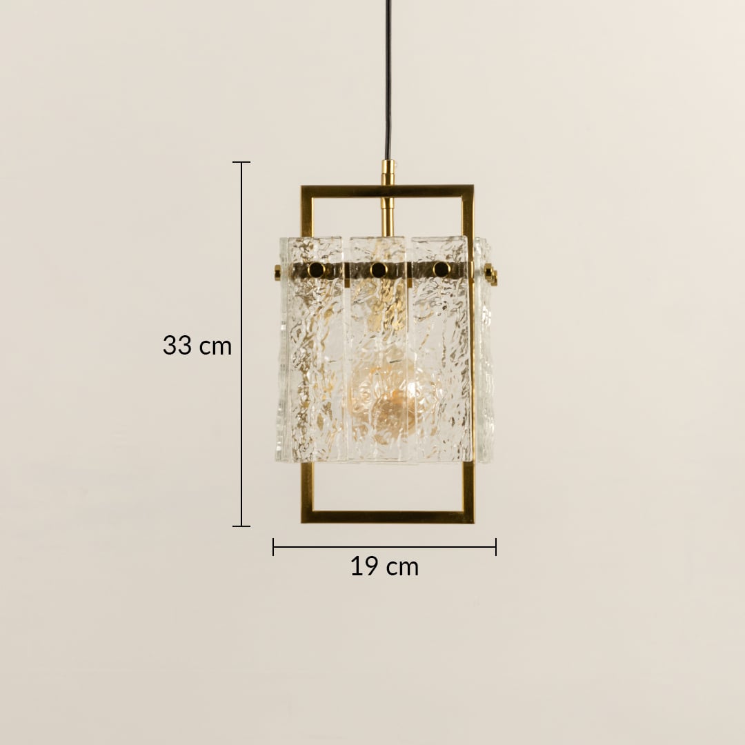 Square Frame Cracked Glass Pendant Light Gold Dimensions