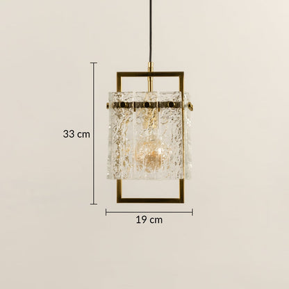 Square Frame Cracked Glass Pendant Light Gold Dimensions