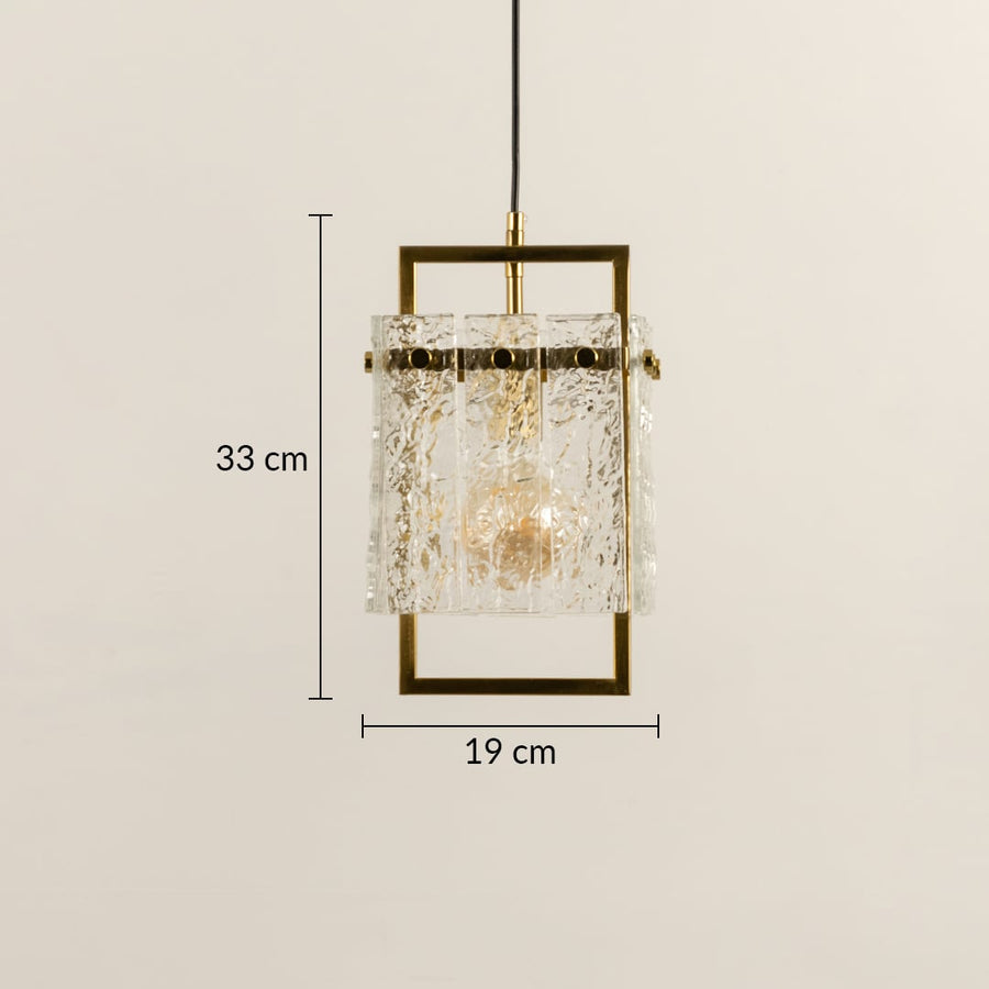 Square Frame Cracked Glass Pendant Light Gold Dimensions