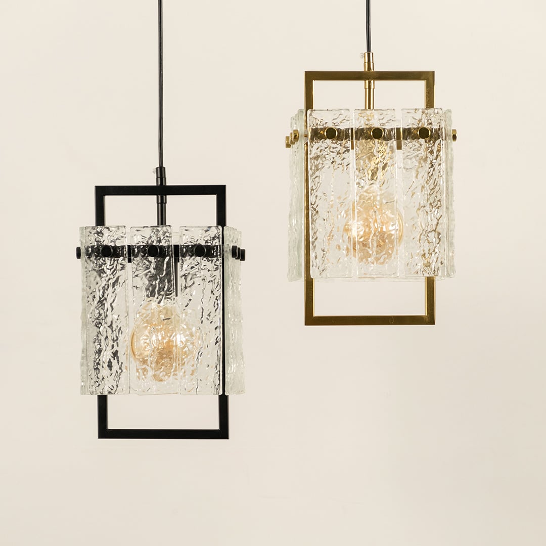 Square Frame Cracked Glass Pendant Light Gold Grouped 1