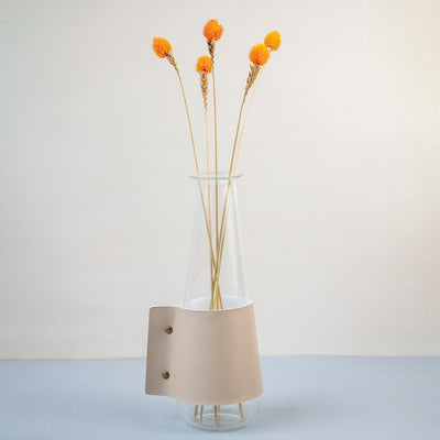 Bright orange dried flower stem styled in a warm modern room adding a bold natural accent to contemporary home decor.