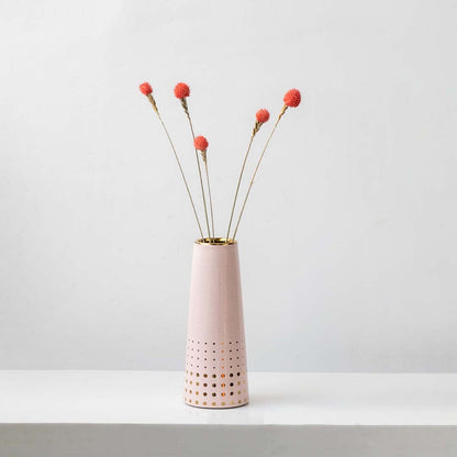 Bright coral dried flower stem styled in a warm modern room adding a bold natural accent to contemporary home decor.