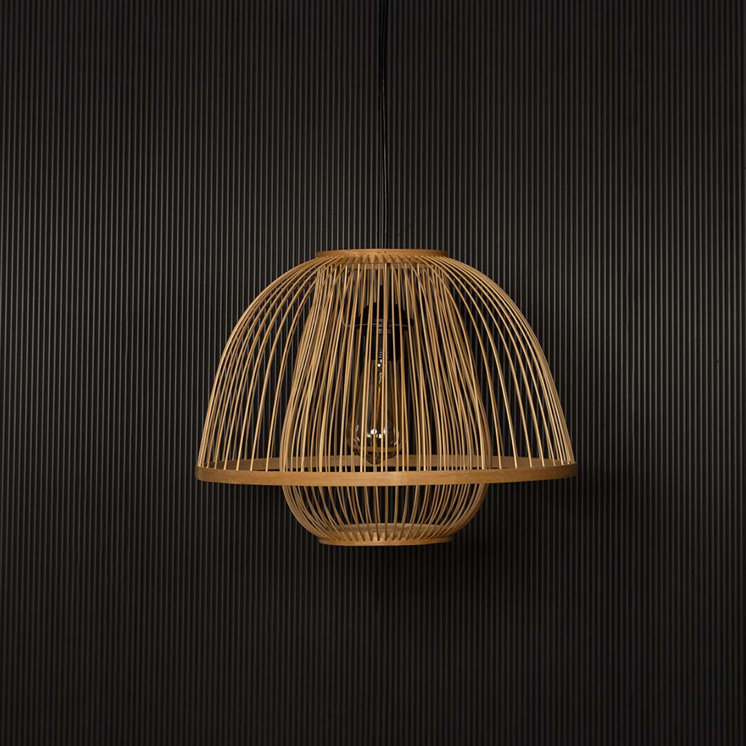 Brown rattan pendant light hanging decor with handcrafted weave for stylish contemporary spaces.