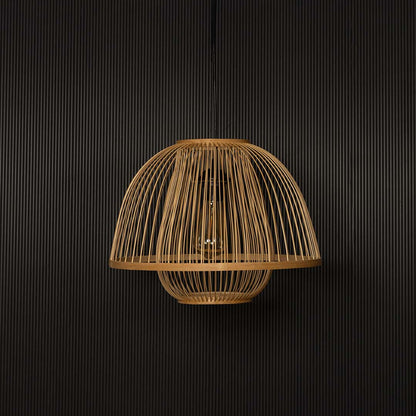 Brown rattan pendant light hanging decor with handcrafted weave for stylish contemporary spaces.