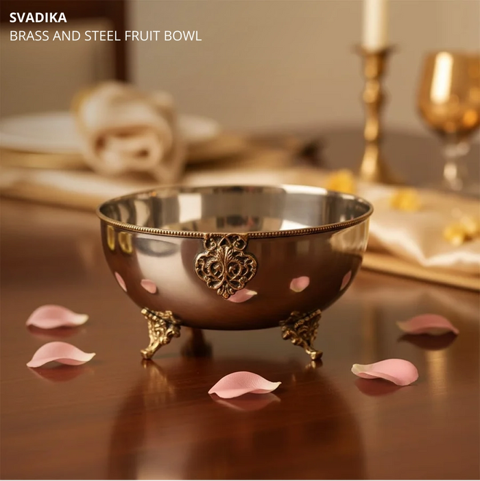 Svadika Brass and Steel Fruit Bowl