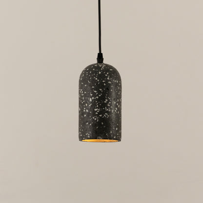 Black terrazzo pendant light with white speckled finish crafted for modern living spaces.