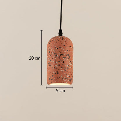 Terracotta terrazzo pendant light with clear size markings of 20 cm height and 9 cm diameter for detailed product reference.