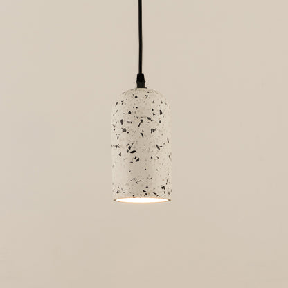 White terrazzo pendant light with black speckled texture crafted for stylish living spaces.
