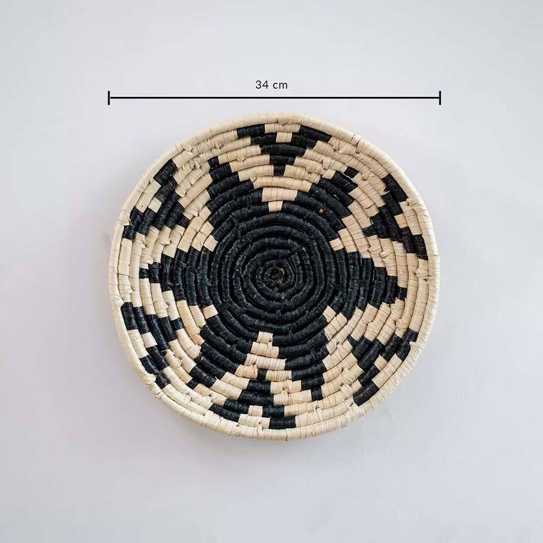 The Floral Bliss Handwoven Sabai Grass Hanging Wall Basket - Black & Beige