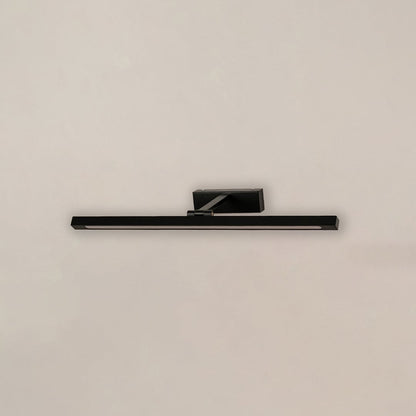 Black metal picture light on a white background with the light off highlighting its minimal modern design.