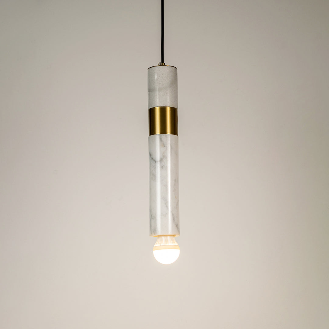 Trapezoid Marble Hanging Light - White & Gold