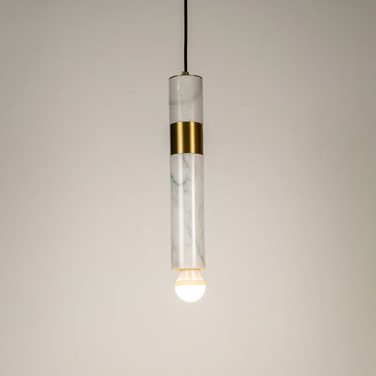 Trapezoid Marble Hanging Light - White & Gold