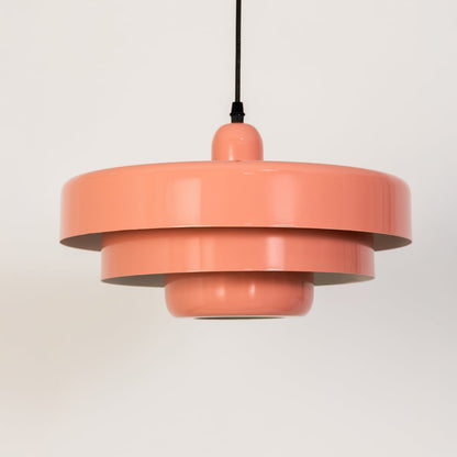 Peach metal pendant light with light off displayed on white background for modern kitchen dining and home decor.