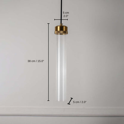 Tube Pendant Light - Brass & Glass, 38 x 5 x 5 cm (15.0 x 2.0 x 2.0 inches) dimensions