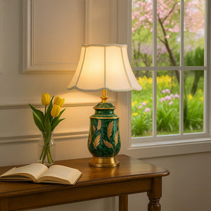 Tuthill Green Ceramic Table Lamp with White Shade