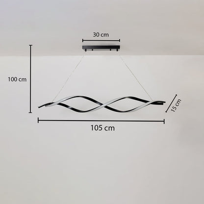 Dimension view of chandelier showing 105 cm width 100 cm height 15 cm depth and a 30 cm ceiling plate against a clean white background.