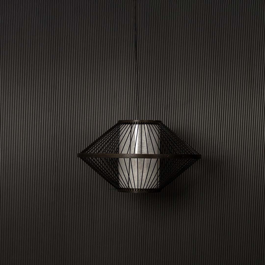 Ufo Bamboo Pendent Lamp Light Off Black Background