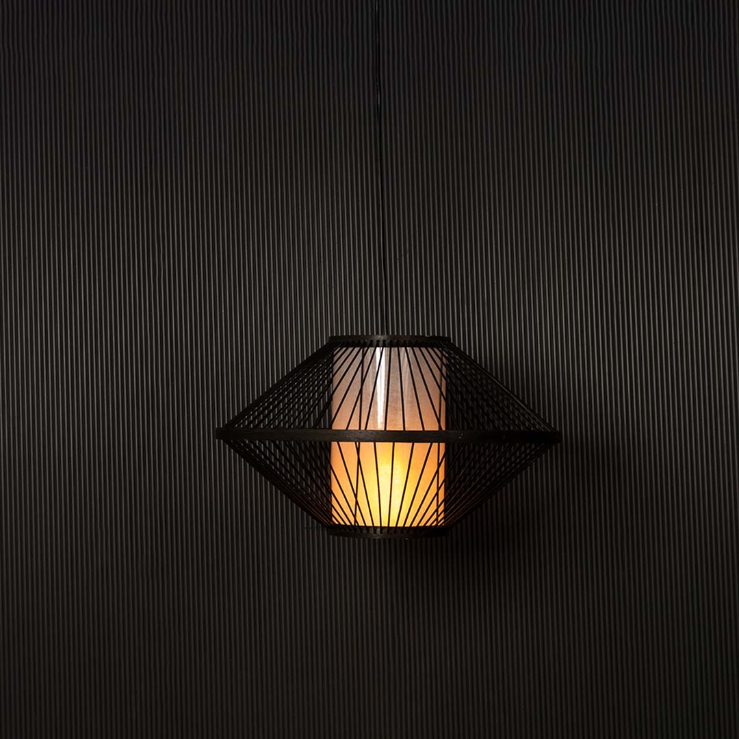 Ufo Bamboo Pendent Lamp Light On Black Background