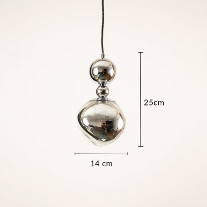 Silver glass globe pendant light with mirror finish showing 25 cm height and 14 cm diameter for contemporary ceiling decor.