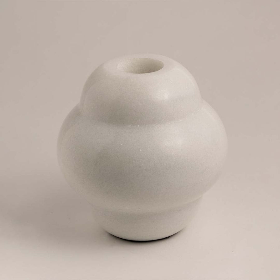 Modern ceramic vase with smooth matte white finish displayed on white background ideal for minimal shelf and table decor.