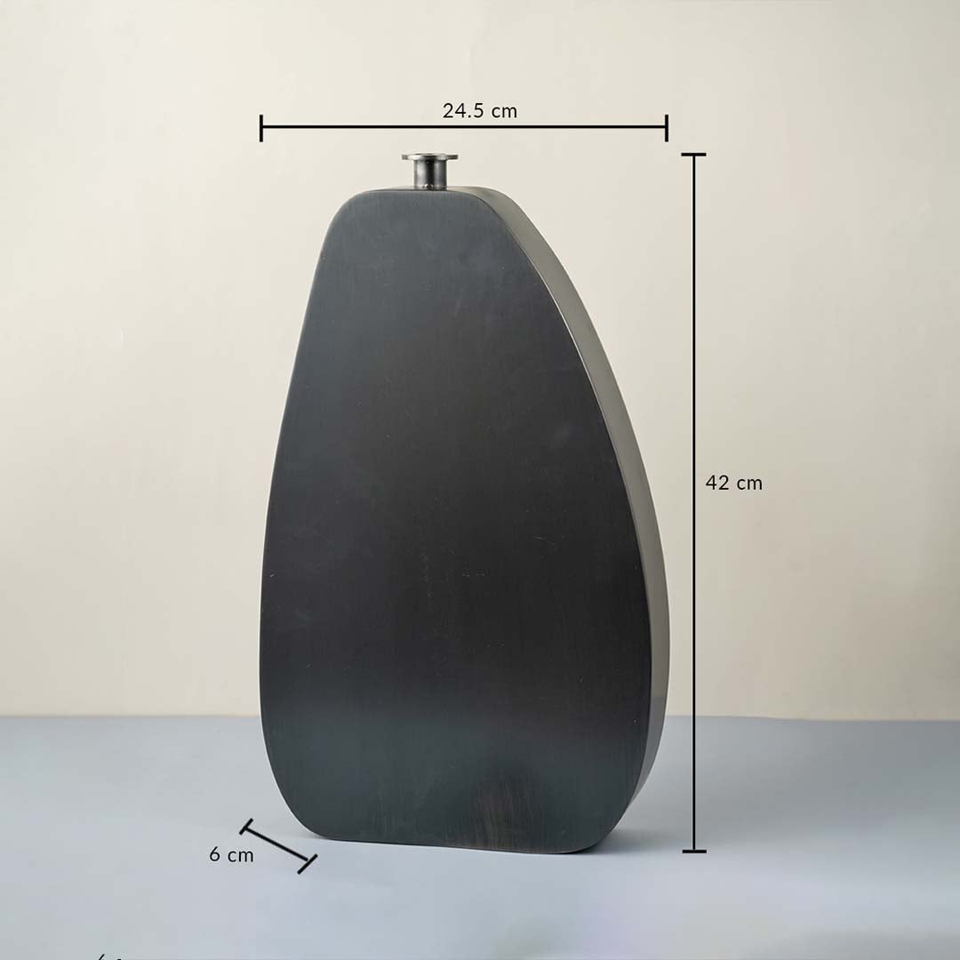 Black wooden vase with matte finish 42 cm height 24.5 cm width and 6 cm depth ideal for home decoration.