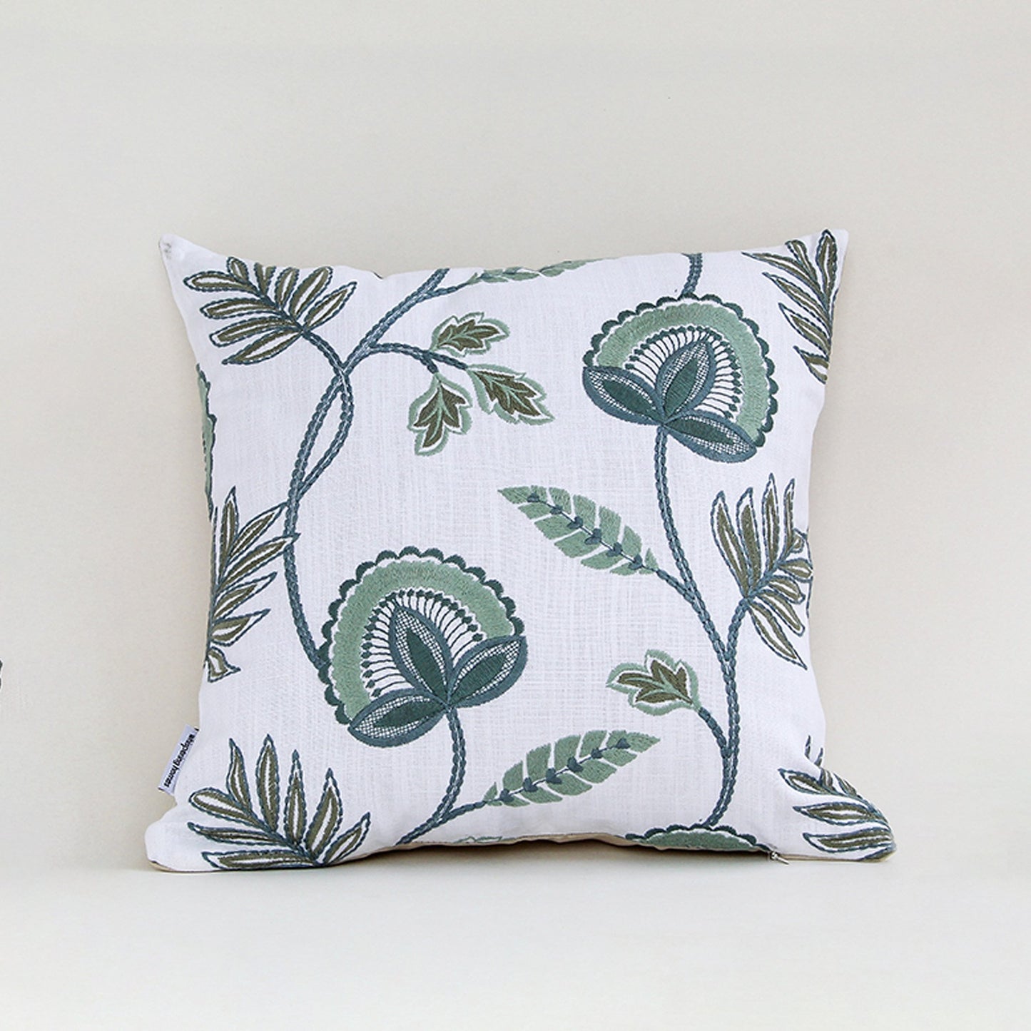 Verdant Chic Embroidered Cushion Cover