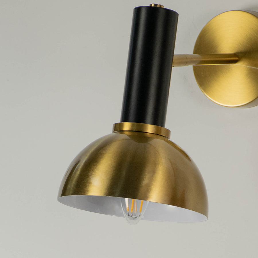 Black and gold wall light with dome shade modern adjustable wall lamp for bedroom living room decor lighting.