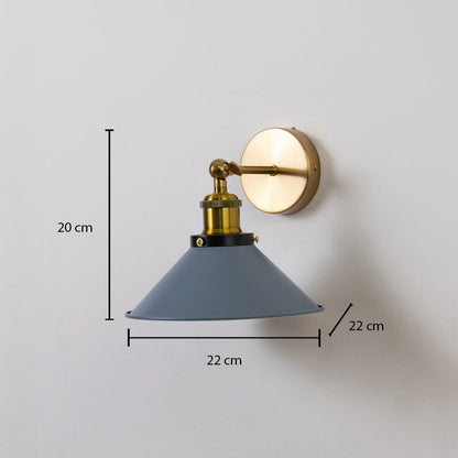 Grey cone wall lamp measuring 20 cm height and 22 cm width displayed with dimensions for stylish home lighting.