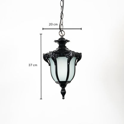 Black vintage lantern light dimension image showing 37 cm height and 20 cm width with elegant antique style.