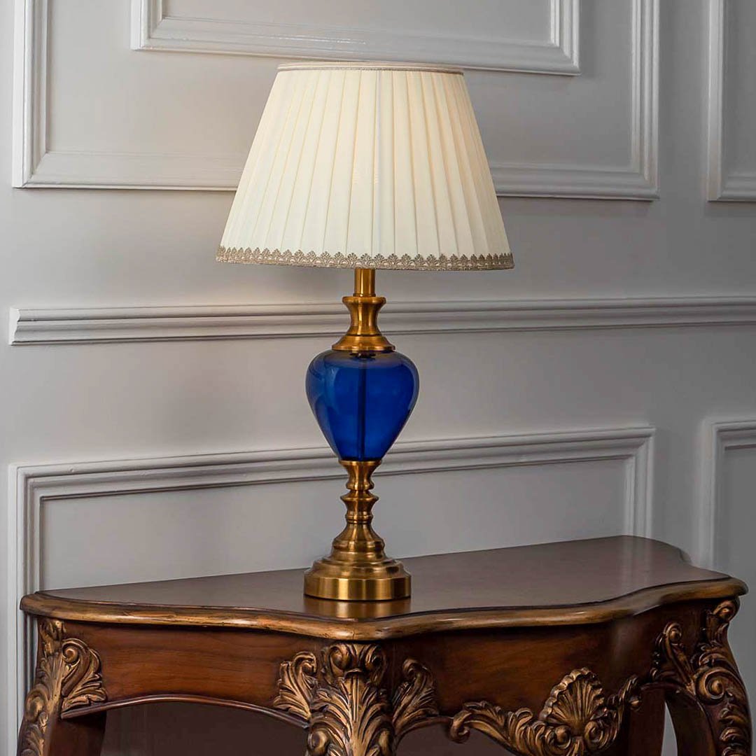 Vintage Table Lamp - Gold & Blue